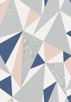 Papel Tapiz Gris con Azul y Rosa Diseño Triángulos