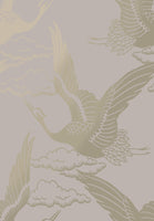 Papel Tapiz Rosa Viejo con Dorado Diseño Aves Metálicas