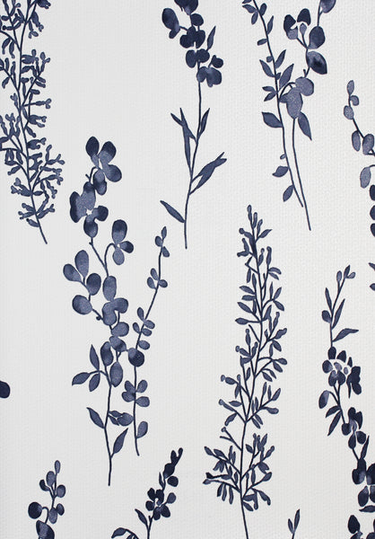 Papel Tapiz Blanco con Flores Azul Marino Diseño Chic