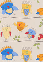 Papel Tapiz Infantil Fondo Beige Diseño Pollitos Azules