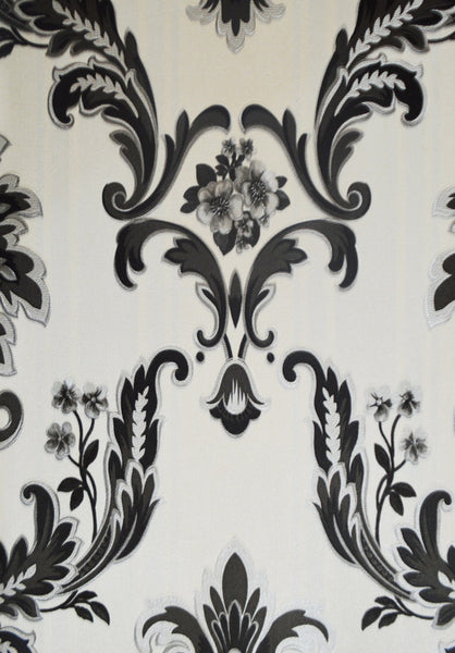 Papel Tapiz Blanco con Negro Diseño Damascos Provenzales